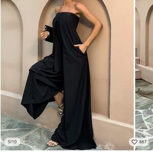Missord Black Strapless Loose Jumpsuit‎